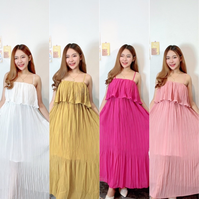 ชุดพลีท ชุดพลีทสายเดี่ยวสีพื้น Maxzy Dress ป้ายห้อยtopshop ชุดออกานแต่ง ชุดเดินหาด ชุดเที่ยวทะเล - รูปที่ 2