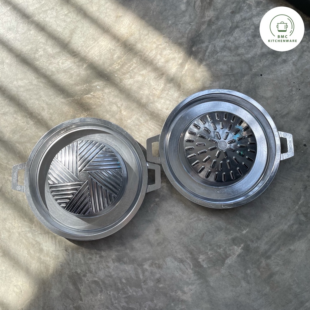 กระทะย่าง ฝาถอดได้ อลูมิเนียมอย่างดี ตราศรคู่ (ฝามีรู/ฝาไม่มีรู) กระทะ