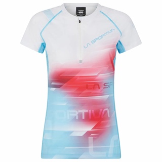 LA SPORTIVA VELOCE T-SHIRT WOMEN MALIBU BLUE/WHITE - เสื้อวิ่งเเขนสั้นมีซิป ผู้หญิง