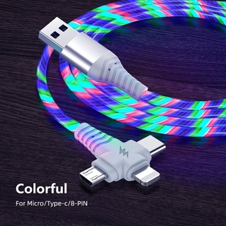 3 in 1 สายชาร์จ Usb เรืองแสง สากล Led ชาร์จเร็ว สายเคเบิลข้อมูล ความสว่าง ไฟ Led Type C Usb สายชาร์จ Micro Usb