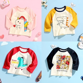พร้อมส่ง size80-130 เสื้อแขนยาวเด็ก เสื้อยืดแขนยาวเด็ก ผ้า cotton เนื้อนิ่ม