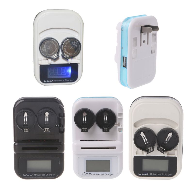 Bett 2 Slot LIR2032 เครื่องชาร์จปุ่มจอแสดงผลดิจิตอล LCD พอร์ต USB US Plug