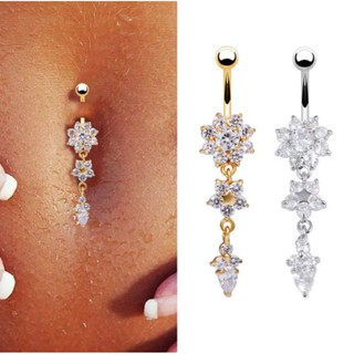 Fashion Women Sexy Belly Piercing Crystal Zircon Jewelry Flower pendantจิวสะดือ ลายดอกไม้ แต่งคริสตัล แฟชั่น