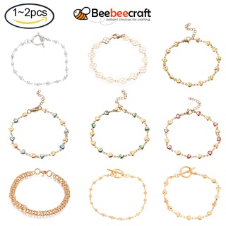 Beebeecraft สร้อยข้อมือโซ่ สเตนเลส 304 พร้อมตะขอก้ามปู รูปหัวใจ สีทอง สเตนเลส 18.5~20.5 ซม. สําหรับทําเครื่องประดับ 1~2 ชิ้น