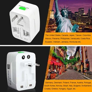 USB 2 หัว ชาร์จมือถือได้เลย หัวแปลงปลั๊ก สำหรับท่องเที่ยว หัวแปลงทั่วโลก ปลั๊กแปลงขา
