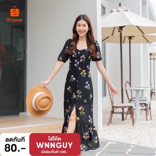 Missright - Black Flora Dress(WDUDKV ใส่โค้ดลดเพิ่ม 65.-)