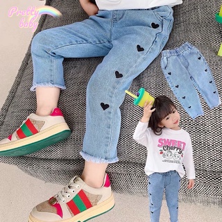 PRETTY BABY🧸พร้อมส่ง🧸กางเกงยีนส์เด็กผู้หญิง ปักหัวใจ (286)