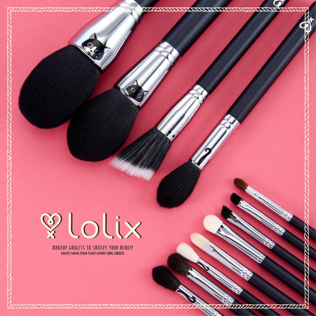 LOLIX l ชุดแปรงแต่งหน้า ขนสังเคราะห์ เกรดพรีเมี่ยม ด้ามไม้ทำสีดำ รุ่น La Kissa Collection จำนวน 12 ด