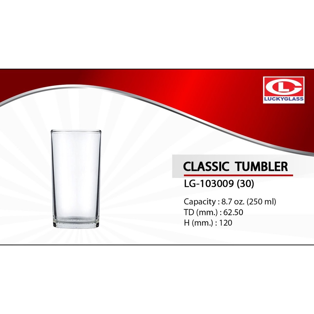 แก้วใส แก้วน้ำ (12 ใบ) ขนาด 10 oz / 12 oz / 13.5 oz(LuckyGlass) รุ่น LG30,LG32,LG22
