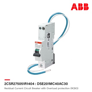 ABB : DSE201MC40AC30 : Miniature Circuit Breaker with Overload protection (RCBO), Type AC, 1P, 40A, 10kA, 30mA, 240V