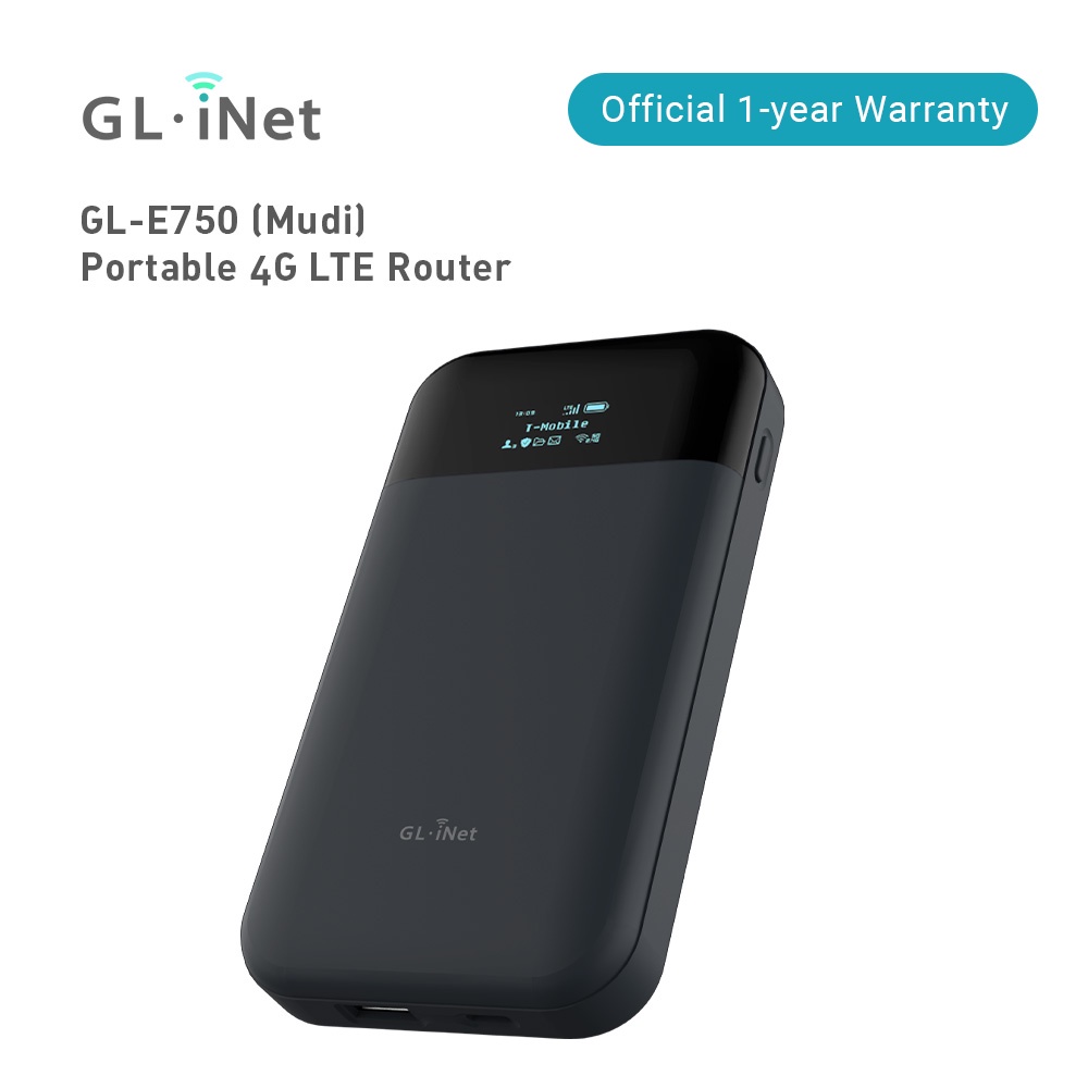 GL.iNet GL-E750 (MUDI) 4G LTE OpenWrt VPN Router, 128GB Max MicroSD, EMEA (ติดตั้งโมดูล EP06-E), แบตเตอรี่ 7000mAh, OpenVPN, WireGuard, Tor