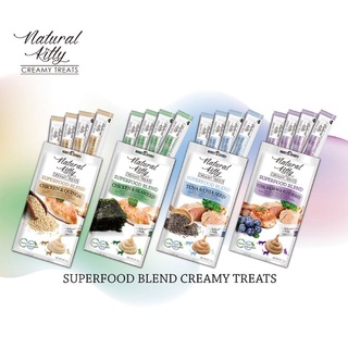 *พร้อมส่ง ( 5 รส) 1 ถุง 4 ซอง  ขนมแมวเลีย Natural Kitty Creamy Treats Superfood Blend (4x12 g)