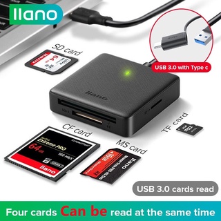 Llano เครื่องอ่านการ์ด 4 in 1 รองรับ SD TF CF MS USB Hub พร้อมตัวแปลง Type C ตัวอ่านการ์ด มัลติฟังก์ชั่น