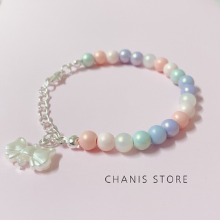 สร้อยข้อมือลูกปัดสีพาสเทล ห้อยโบว์  | Chanis Store