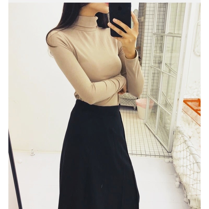 !!Muslimah ด้านในผู้หญิงเสื้อคอสูงแขนยาว Slim Office เสื้อ