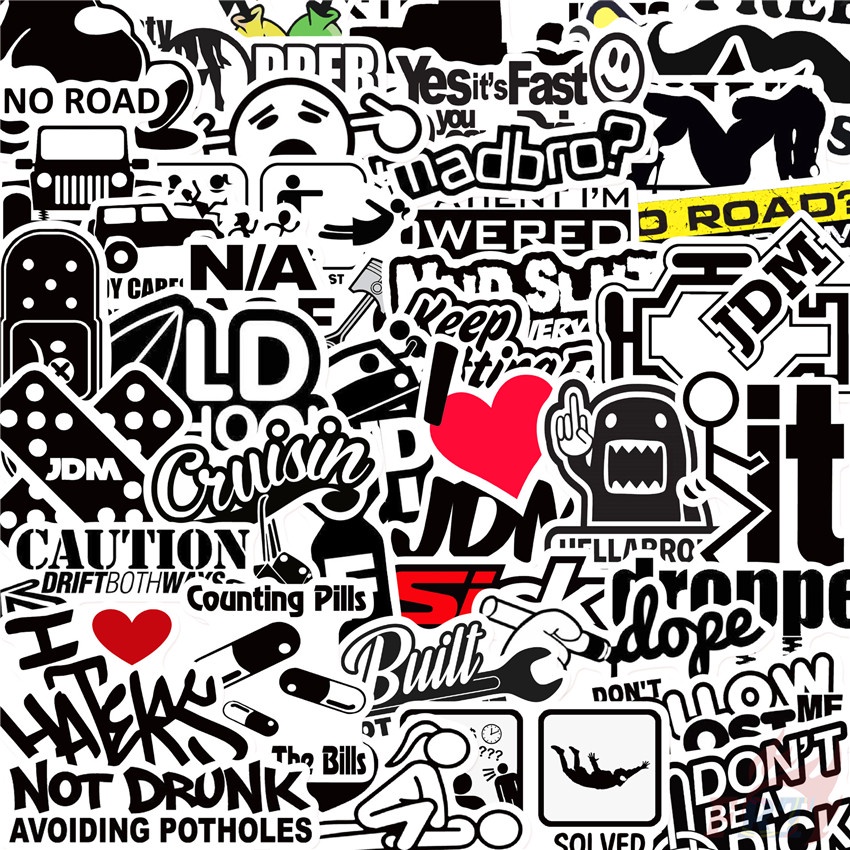 ❉ Funny JDM HipHop Slang Series 01 Classical Black & White Stickers ❉ 50Pcs/Set Waterproof DIY Fashion Decals Doodle Stickers