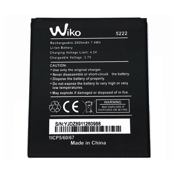 แบตเตอรี่ Wiko Rainbow Jam / Rainbow Lite Wiko Bloom 5222 2000mAh. โทรศัพท์มือถือแบตเตอรี่