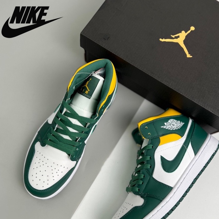 Nike AIR Jordan 1 MID Black Green ถูกที่สุด 