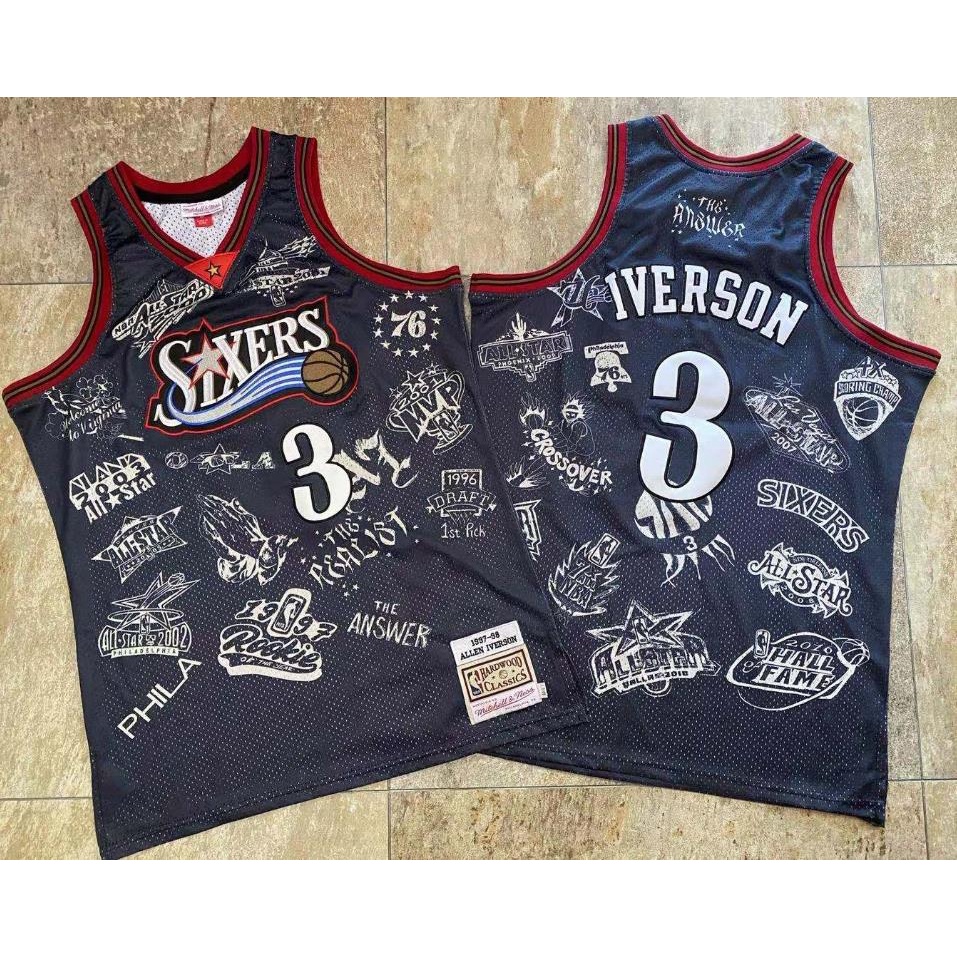 NBA Philadelphia 76ers No.3 Allen Iverson Jersey เสื้อบาสเก็ตบอลปักหนาแน่น เสื้อกั๊ก Retro fan versi