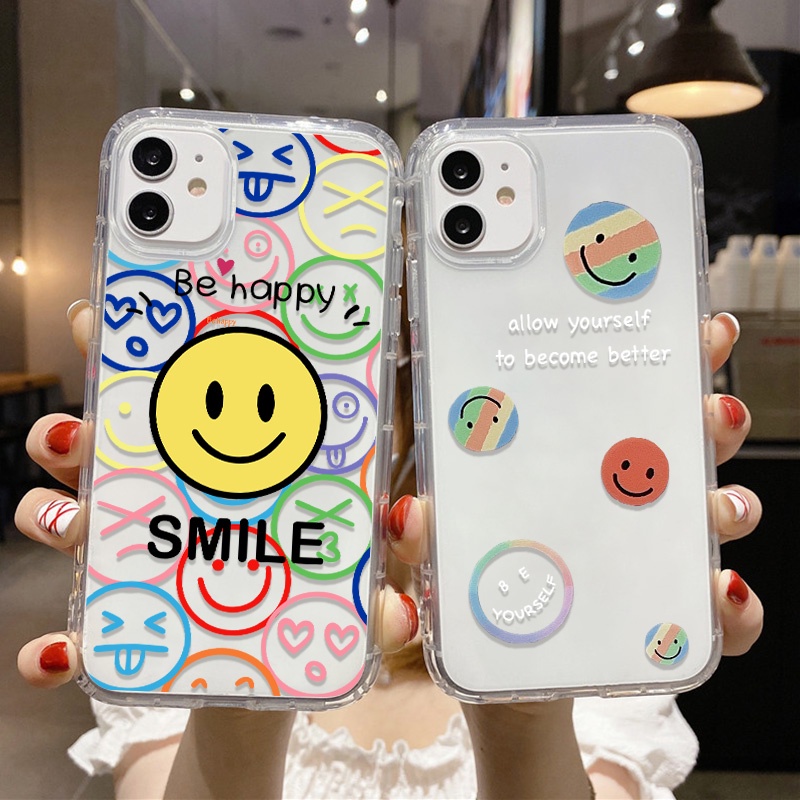 กรณี for iPhone 16 15 14 13 12 11 Pro Max 7 8 Plus XR X XS Max SE ลายหน้ายิ้มกันกระแทกสำหรับ เคสมือถือ เคสโทรศัพท์มือถือ
