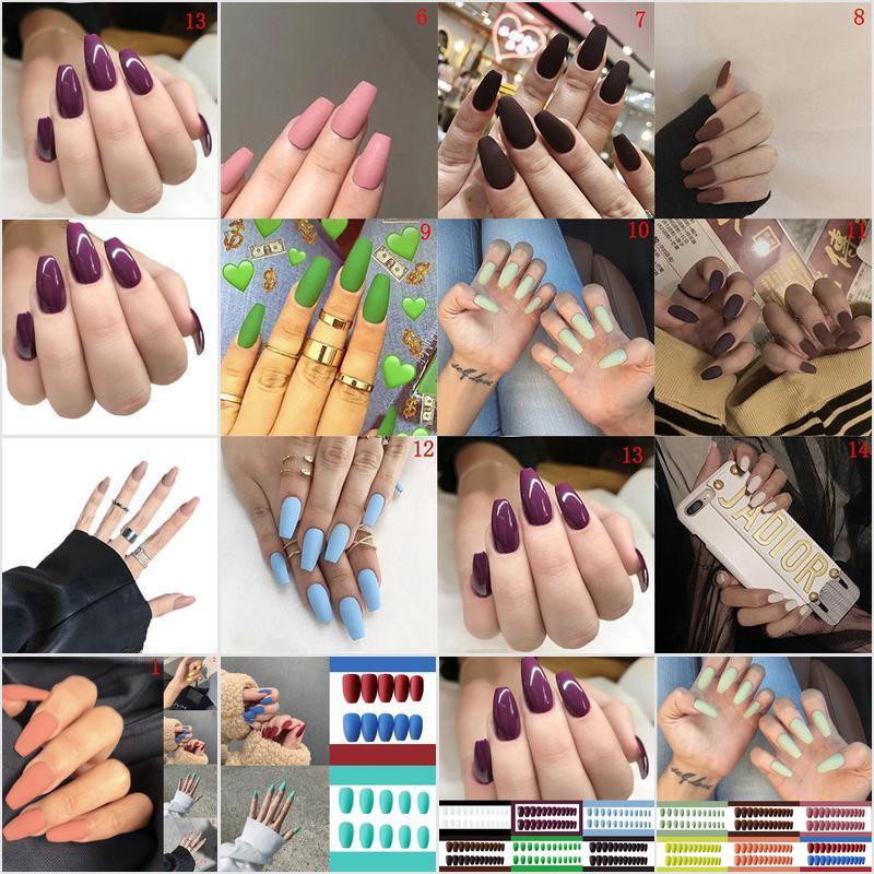 【purpleredto】24 Pcsset Beauty Women Fashion With Glue Glitter Fake Nails Sexy False Nails 8653