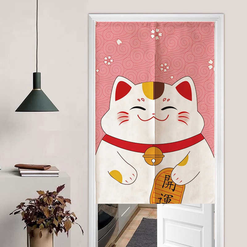 New Japanese-style lucky cat wind fabric curtain home bedroom room ...