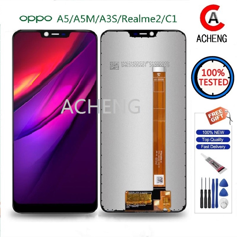 Acheng หน้าจอสัมผัสดิจิทัล LCD สําหรับ OPPO A3S A5 A12E REALME C1 REALME 2 RMX1809