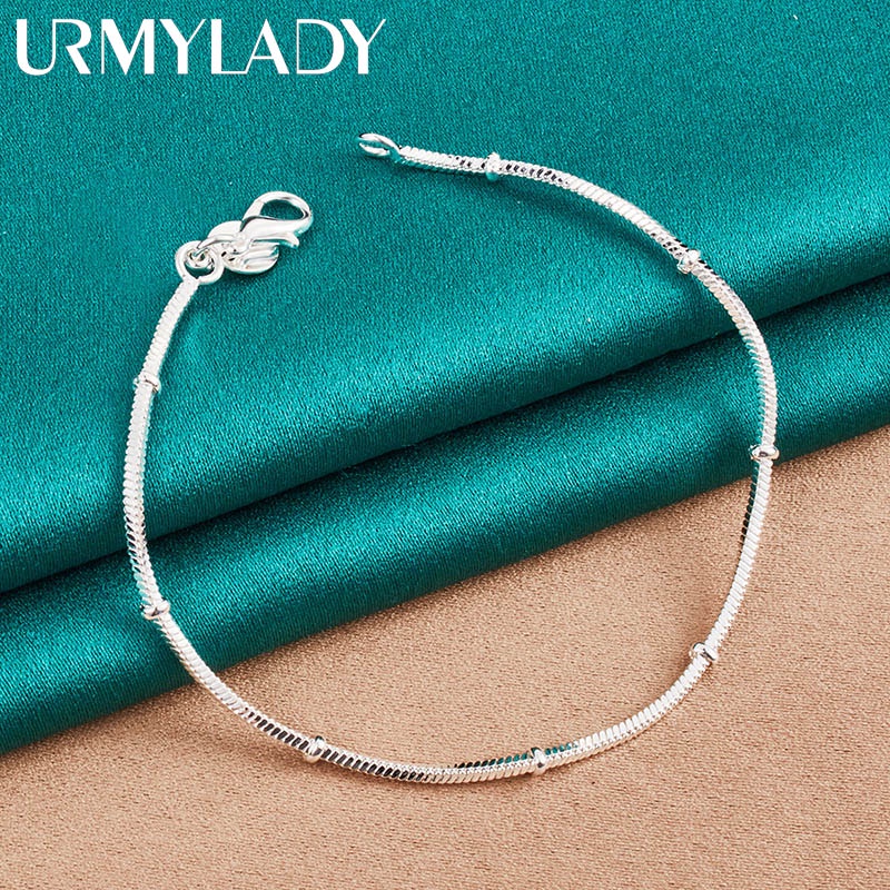 Urmylady สร้อยข้อมือเงินสเตอร์ลิง 925 ประดับลูกปัดงู 2 มม. เครื่องประดับแฟชั่น สําหรับผู้ชาย ผู้หญิง งานหมั้น งานแต่งงาน ปาร์ตี้