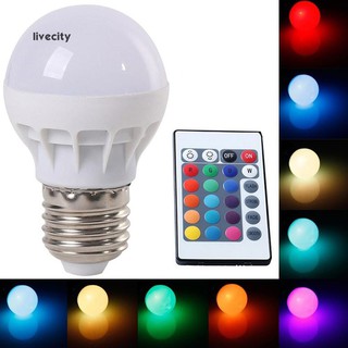 Livecityac 85-265V 3W E27 RGB หลอดไฟ LED เปลี่ยนสีได้ + รีโมทคอนโทรล