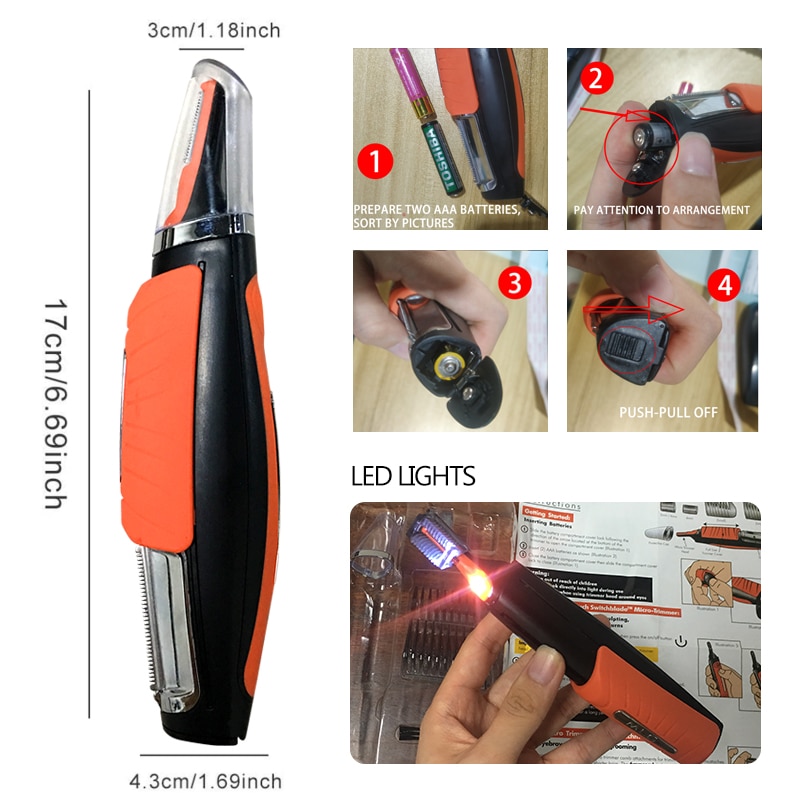 All in one Micro Precision Eyebrow Ear Nose Trimmer Removal Clipper Shaver  Unisex Electric Face Care Hair Trimer With LE | Shopee Thailand