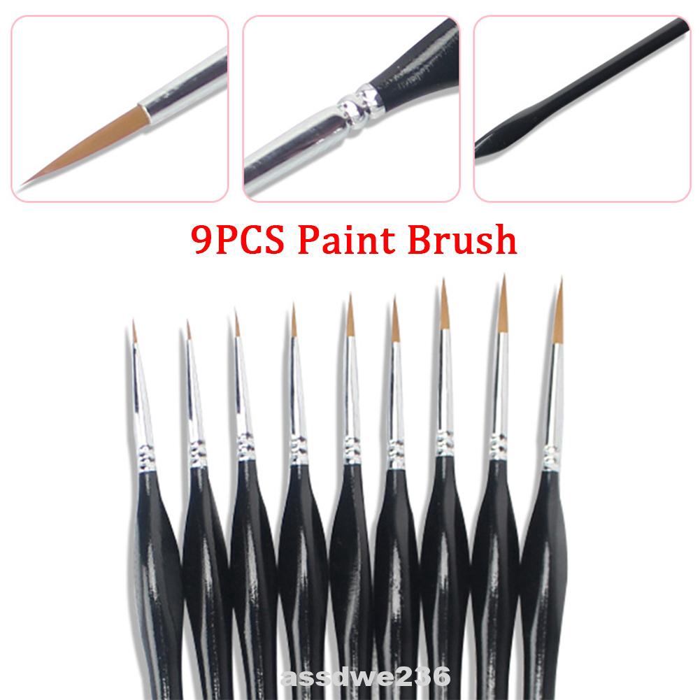 9pcs Cartoon Miniature Model Learning Watercolor Artist Wooden Handle