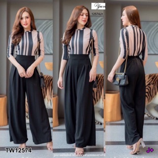 Jumpsuit จั้มสูททูโาน เสื้อพิมลายตารางและลายริ้ว WS12574