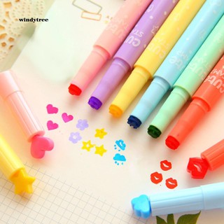 WDTE_6Pcs Cute Candy Color Stamp Highlighters Pen Creative Marking Pen Stationery