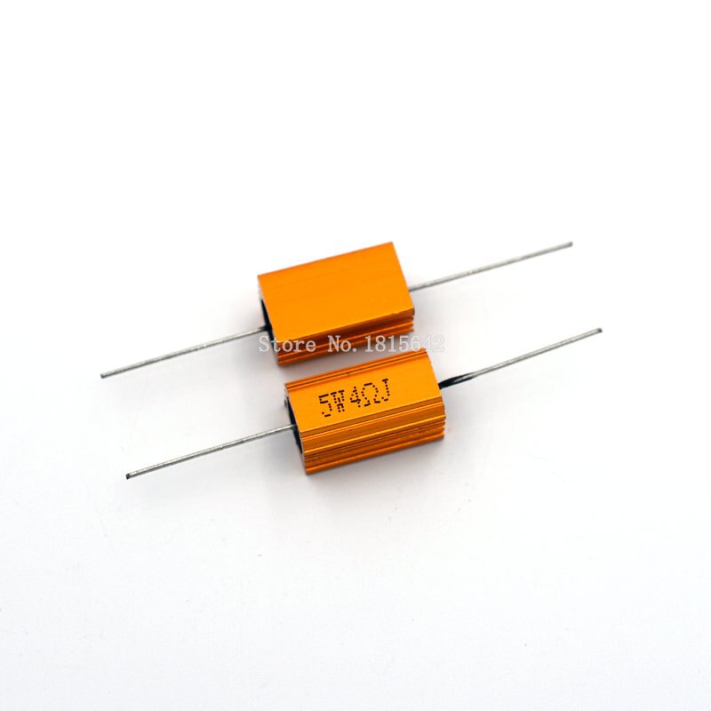 (Siap, tersedia) 2PCS RX24 5W 4R 4RJ Power Metal Shell Aluminium Gold Resistor High Power Resistance