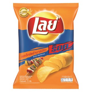 🔥*พร้อมส่ง*🔥 เลย์ ร็อค มันฝรั่งแผ่นหยัก รสเอ็กซ์ตร้า บาร์บีคิว 75กรัม Lays Rock Serrated Potato Chips Extra BBQ 75g