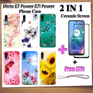 2 IN 1 Moto E7 Power E7i เคสโทรศัพท์ พร้อมกระจกนิรภัย เซรามิค ป้องกันหน้าจอ ฟิล์มโค้ง ผีเสื้อ