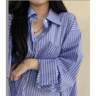 ล้างสต็อก🔥 PB2800 เสื้อเชิ้ตผู้หญิง oversize ผ้าคัตตอล อย่างดี เสื้อเชิ้ตแขนยาวกันแดดชิคสไตล์เกาหลี สีขาว/ฟ้า