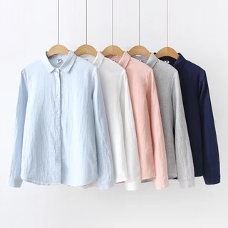 37-45“ เสื้อเชิ้ตแขนยาว สีพื้น คอปก พาสเทล ผ้าสาลู เสื้อทำงานผู้หญิง สไตล์ญี่ปุ่น herbiestyle