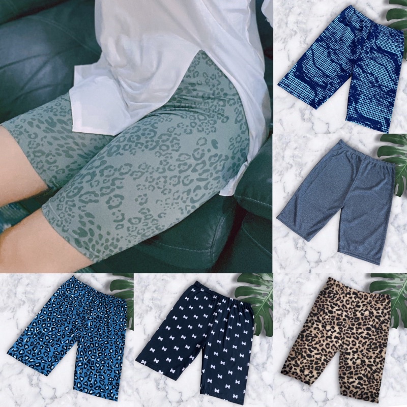 🔥พร้อมส่ง✨กางเกงเลคกิ้ง ผ้าพิมพ์ลาย ขา3ส่วนสุดฮอต biker shorts