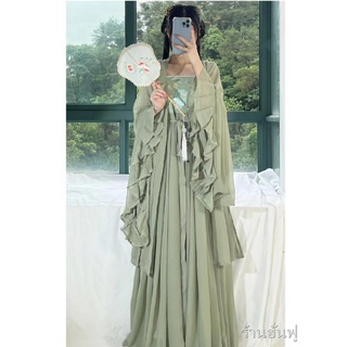 Hanfu เสื้อเชิ้ตแขนยาวและกระโปรงบางเฉียบของผู้หญิงสดใหม่ทุกวันปักสไตล์ฤดูร้อน