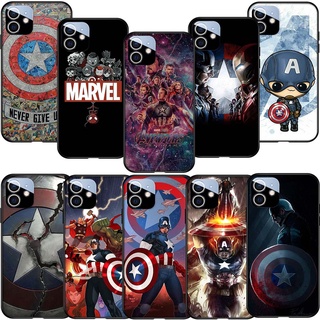 เคสโทรศัพท์ซิลิโคน TPU แบบนิ่ม ลาย SL24 Marvel Captain America สีดํา สําหรับ iPhone 11 14 Plus 14 Pro Max