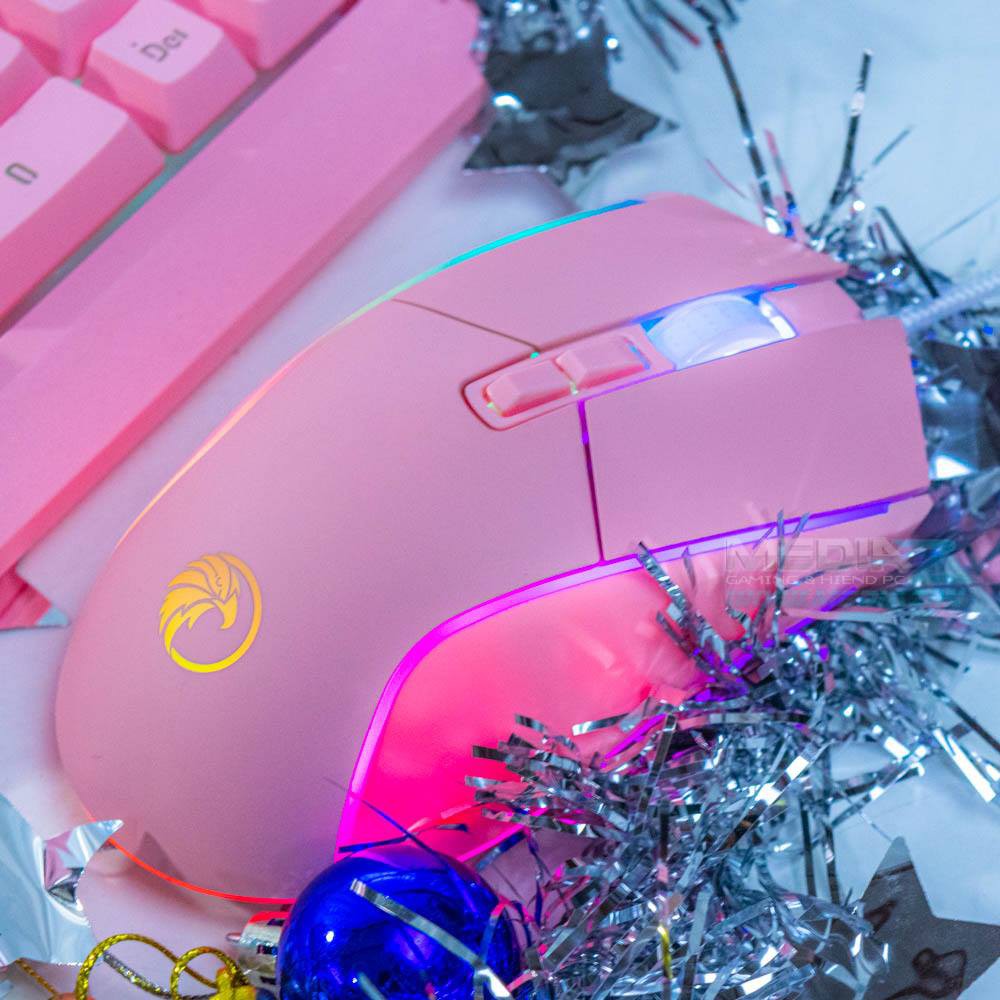 Razeak RKM-705 Set Combo มีไฟ RGB เซต เมาส์พร้อมคีย์บอร์ด สีชมพู[1-Y.