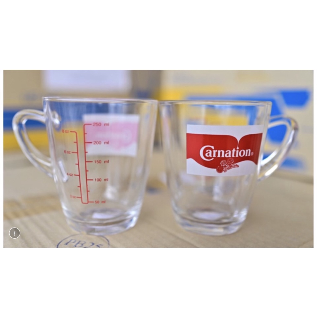 (ราคาใบละ) แก้วตวงคาร์เนชั่น ถ้วยคาเนชั่นมีสเกล 8oz/250ml มีหูจับ สินค้าพร้อมส่งทันที