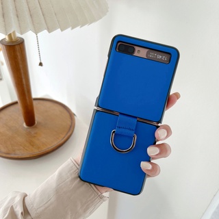 เคส Samsung Galaxy Z Flip 1 2 Gen เคสหนังแข็ง สีน้ําเงิน พร้อมแหวนหัวเข็มขัด ป้องกันพับ ฝาหลัง