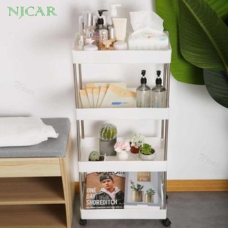 NJCAR I029 ชั้นวางของมีล้อเลื่อน วางของในที่แคบ ห้องน้ำ ห้องครัว พลาสติก พร้อมตะขอ 4 ชิ้น