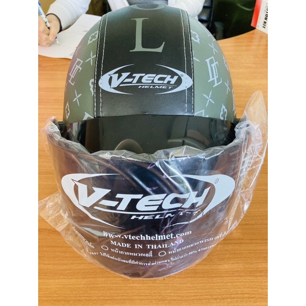 หมวกกันน็อคครึ่งใบ เลดี้ มอกใหม่ (หนังลาย) vtech LV-เทา/ดำ