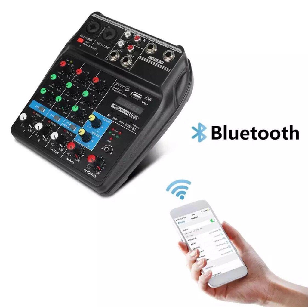 มิกเซอร์ MIXER MINI 4  channel สเตอริโอมิกเซอร์ 4 ช่อง ผสมสัญญาณเสียง มิกเซอร์ มีBluetooth MP3 USB