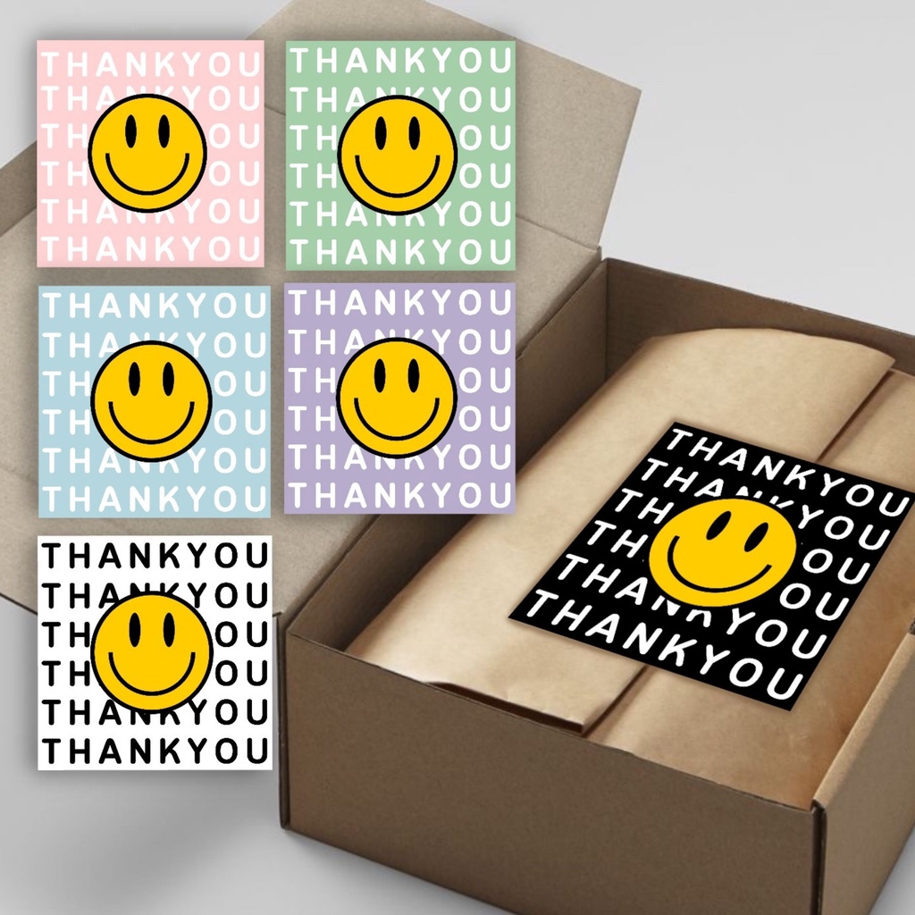 การ์ด/สติ๊กเกอร์ ขอบคุณลูกค้า 6.5x6.5 cm ลายยิ้ม code: TH11