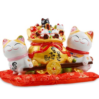 แมวนำโชค แมวโชคดี lucky cat หาบถุงเงินถุงทอง