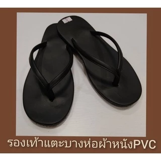 รองเท้าแตะบางผ้าหนังPVCพื้นล่างยางดิบเกรดAกันสึกกันลื่นได้ดี